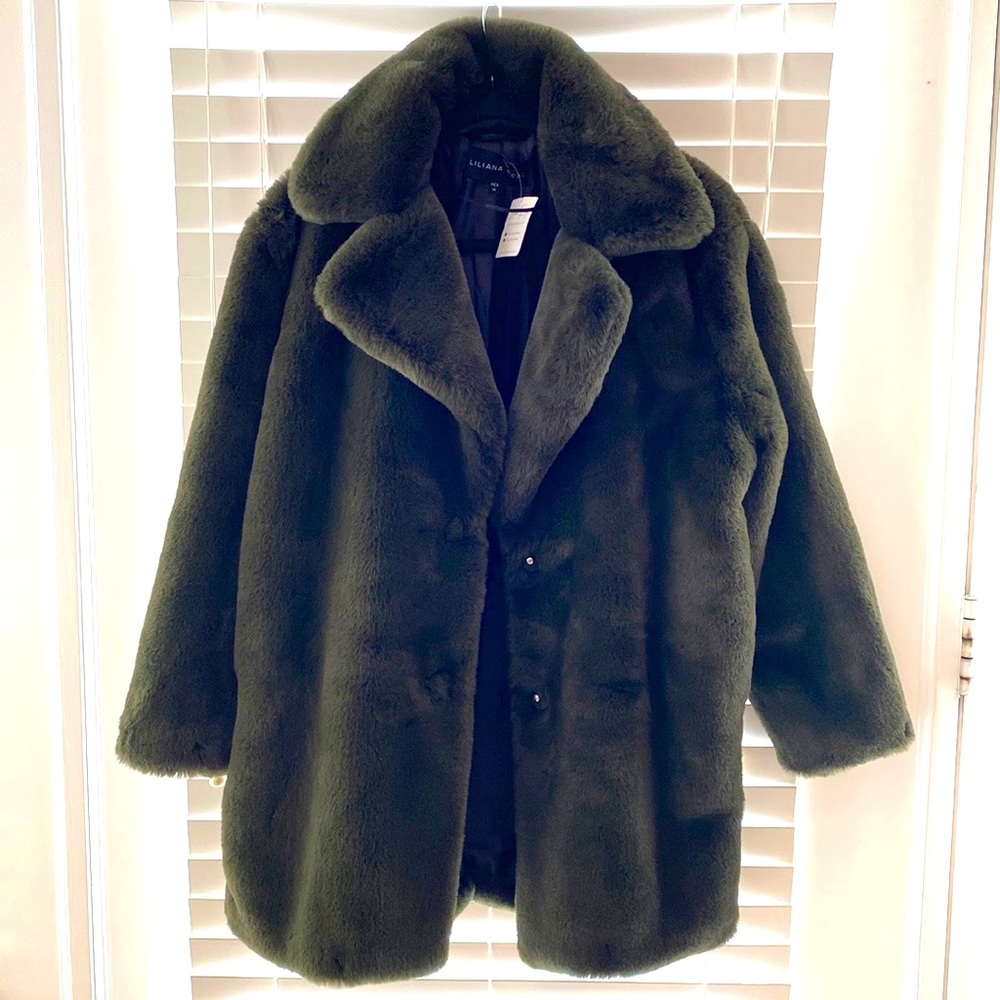 Faux Fur Coat Military Green
